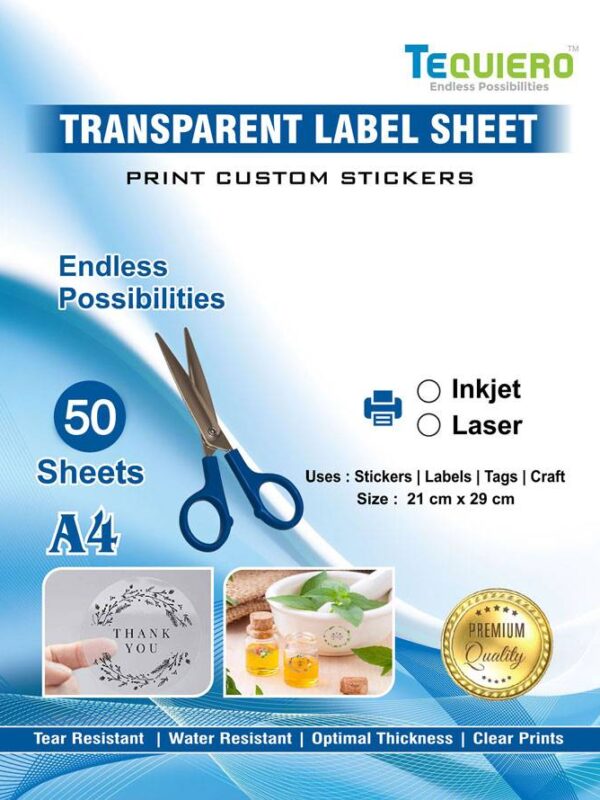 Transparent Label Sheet for Inkjet Printer TeQuiero