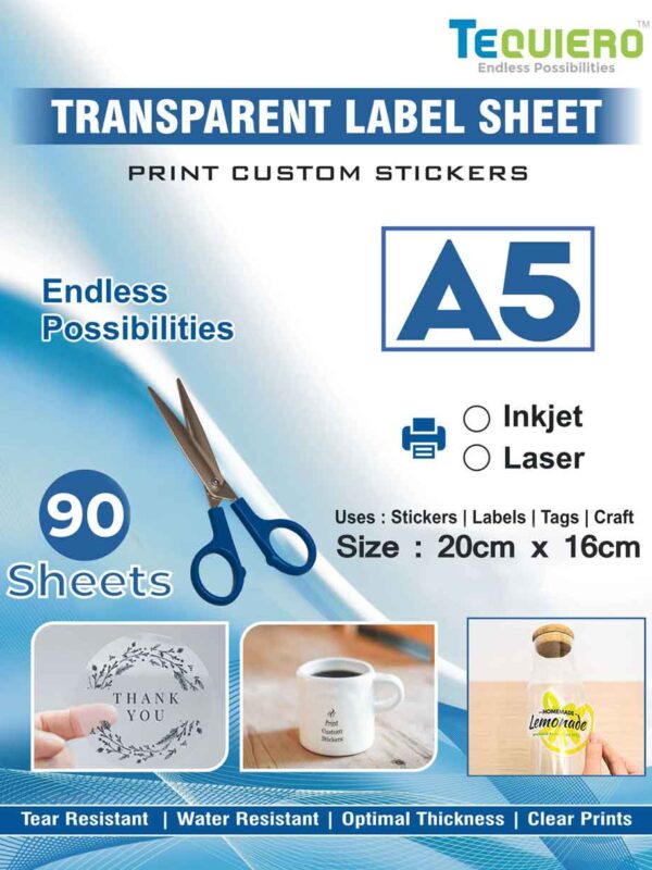 A5 Size Transparent Sticker Paper 90 Sheets Pack