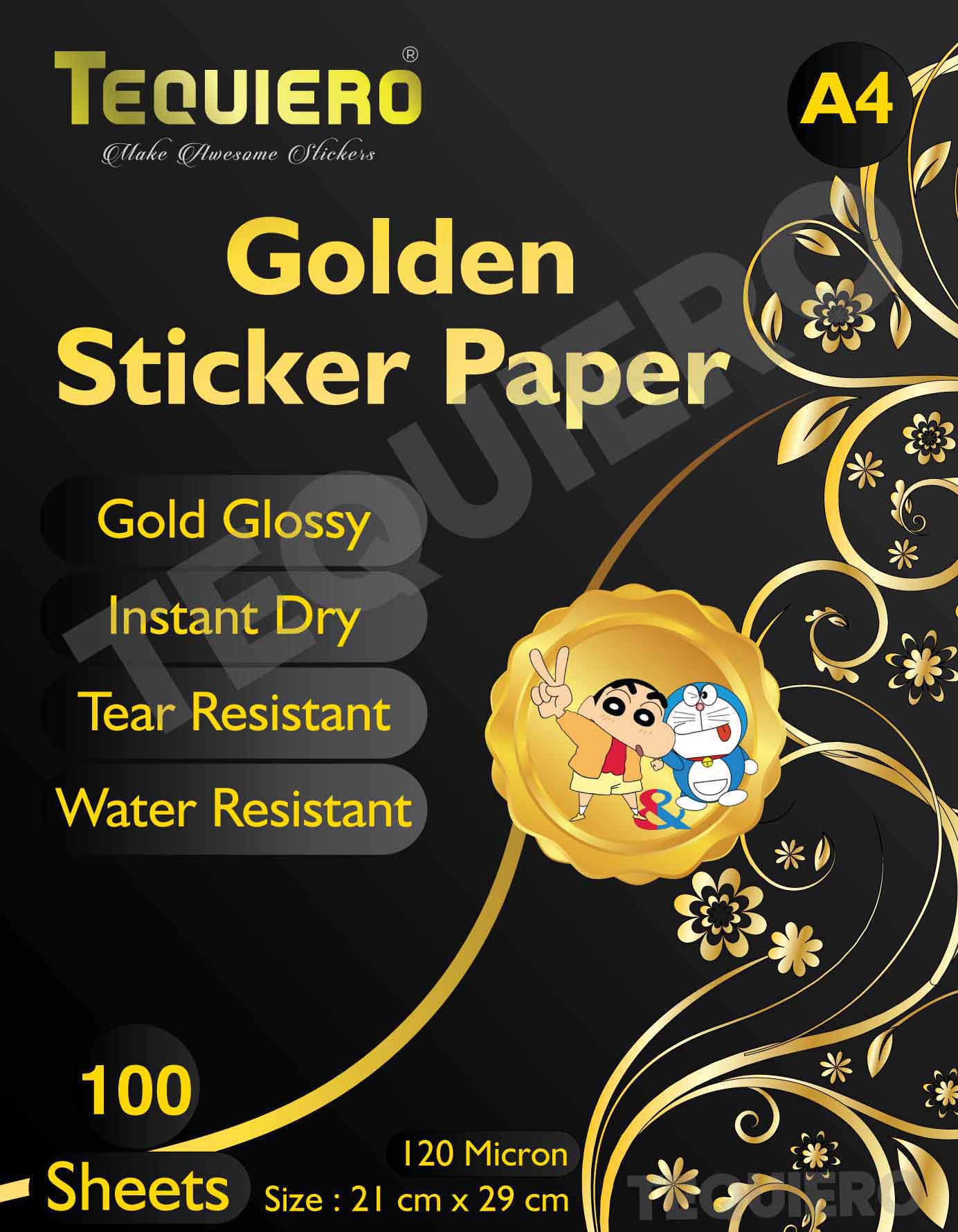 Golden Sticker Paper Printable A4 size for Inkjet and Laser Printers-100 Sheets Pack