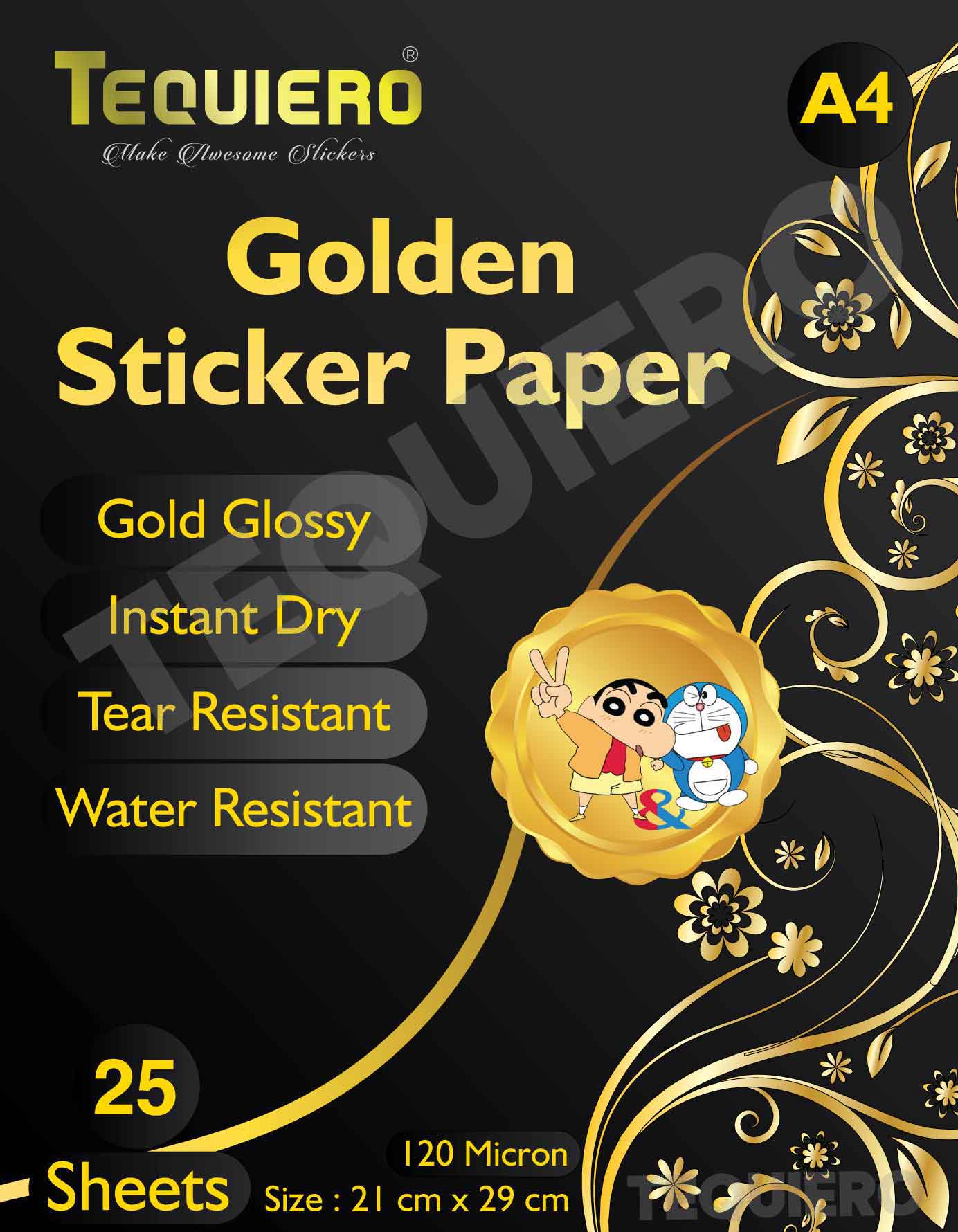 Golden Sticker Paper Printable A4 size for Inkjet and Laser Printers- 25 Sheets Pack