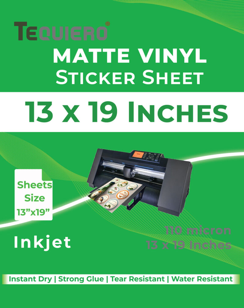 Matt Vinyl Sticker Sheet for Inkjet Printers Size 13x19 Inches